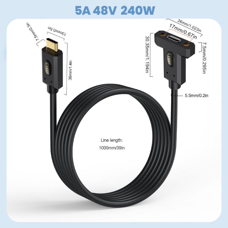 90 Degree USB4 Cable 40Gbps Data Transfer 240W USB C to USB C Cable Fast Charging 8K@60Hz USB 4 Cable