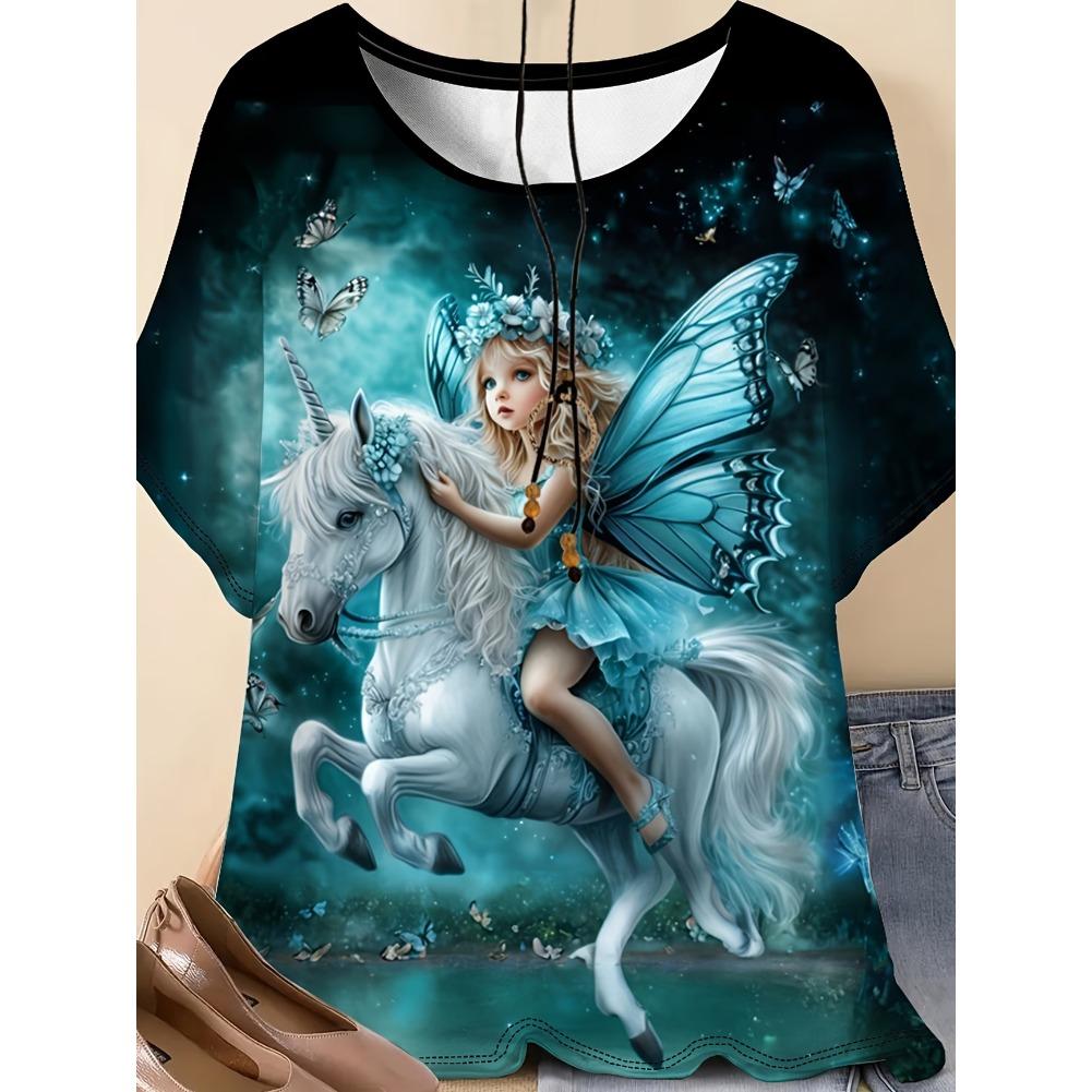 Plus Size Casual Crew Neck Short Sleeve Tiger Horse Animal Print T-Shirt - Soft Stretch Polyester Fabric Spring and Summer Womens Relaxed Fit Clothing
