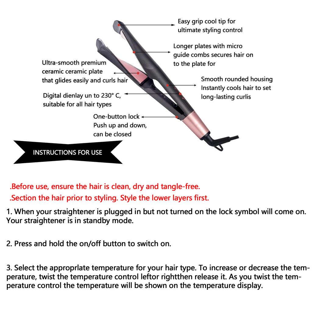 Professional Hair Straightener 2 In 1 Straight Curler Tourmaline Ceramic Heating Plate Curling Twisted Flat Iron Hair Styling