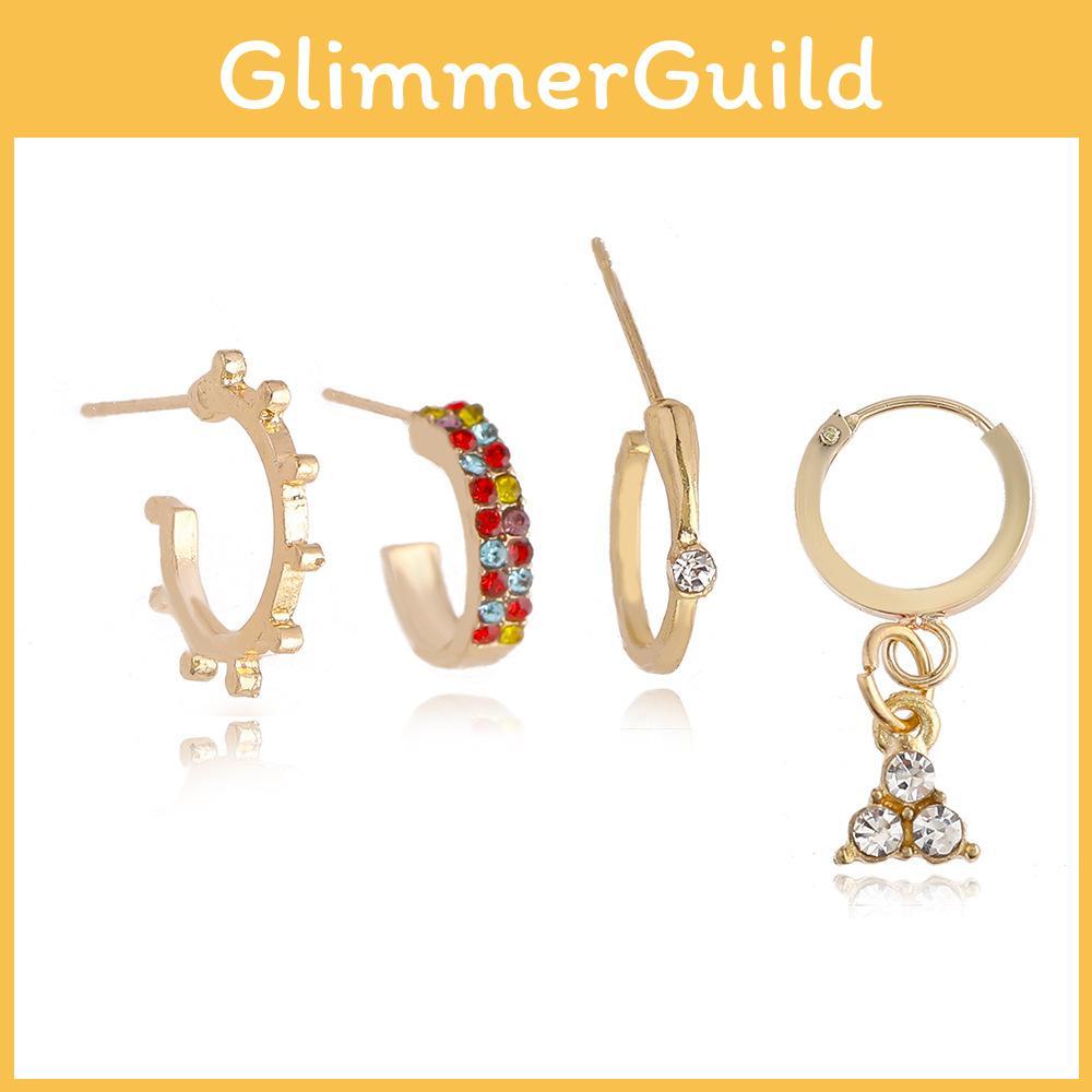 Contemporary Gold Alloy Rhinestone Geometric Stud Earrings Set Women For