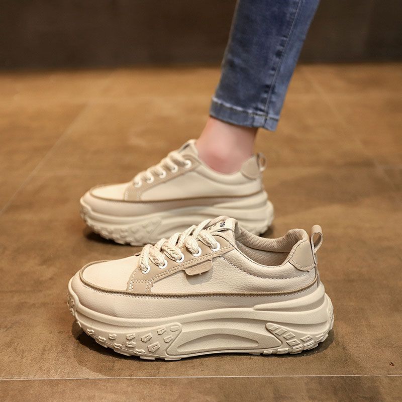 Casual shoes new 2025 color matching dad shoes thick sole heightening leather surface sports shoes women's shoes fashion student Korean version tide
