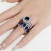 Elegant Silvery Color Blue Stone Ring Set Wedding Band Valentine's Day Jewelry