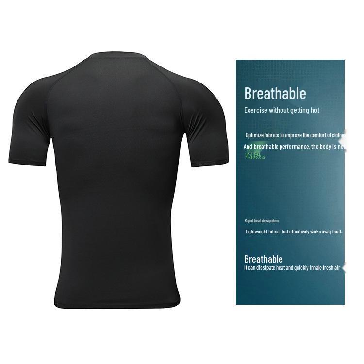 Men's Quick-Dry Compression Basketball T-Shirt: Breathable, Elastic Crew Neck, Tight-Fitting, Short-Sleeved Sportswear.
