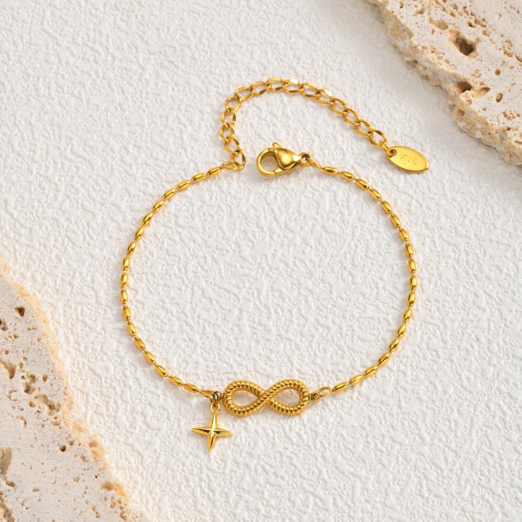 North Star Infinity Bracelet Gold Plated Stainless Steel Adjustable Bangle for Women Eternal Love Gift Non Tarnish