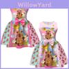 Vestito per Bambina Cartoon Capibara con Gonna Pieghettata in Misto Cotone per Età da 3 a 8 Anni