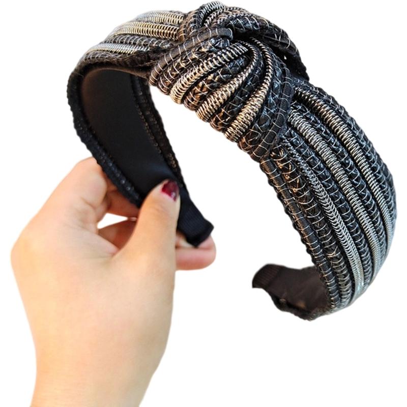 Natürliches Stroh Gewebtes Haarband Breites Design Knoten Verzierungen Bequemes Slip Kopfstück Für Tägliches Styling