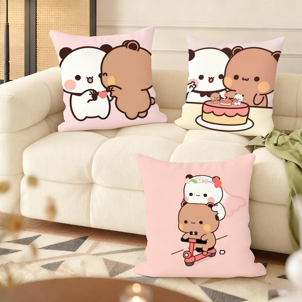 Panda B-Bubu D-Dudu Cushion Cover Silky Short Plush Double-Sided Printed Pillow Case For Sofa All Seasons Home Decor Gift