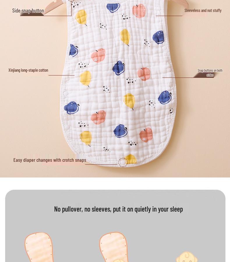 Class A Pure Cotton Baby Sleep Sack: Sleeveless, Gauze Material, Anti-Startle, Anti-Kick-Off, Perfect for Summer Air-Conditioned Rooms