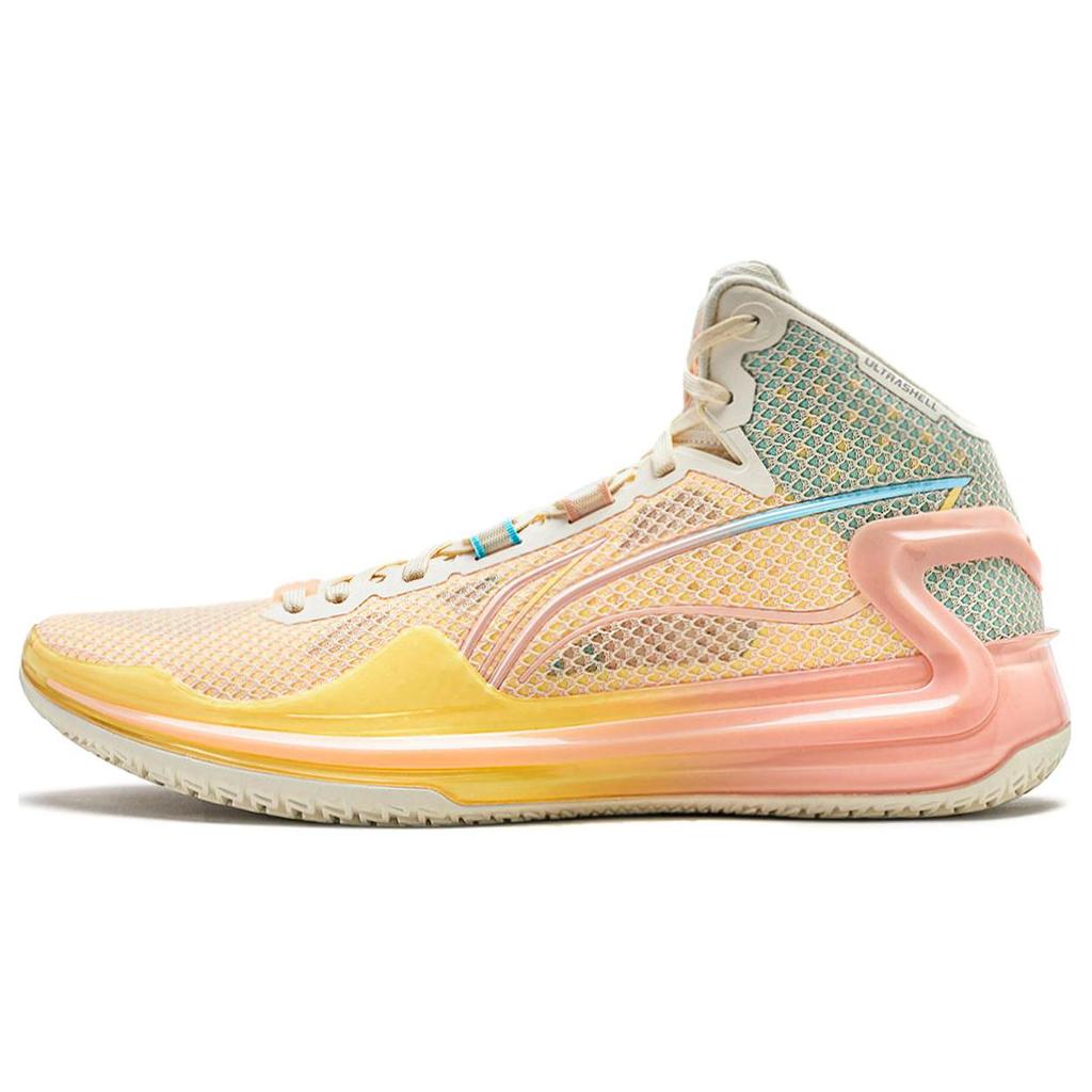 New LINING Liren 4 Basketball Shoes Men Mid Top Neon Yellow/Light Mustard/Cool Blue ABAT095-3