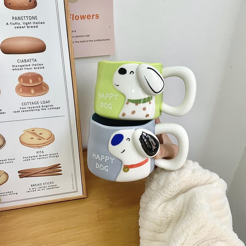 Niedlicher Relief Welpenbecher Große Kapazität Keramiktasse Paar Zuhause Wasserbecher Büro Kaffee Frühstückstasse