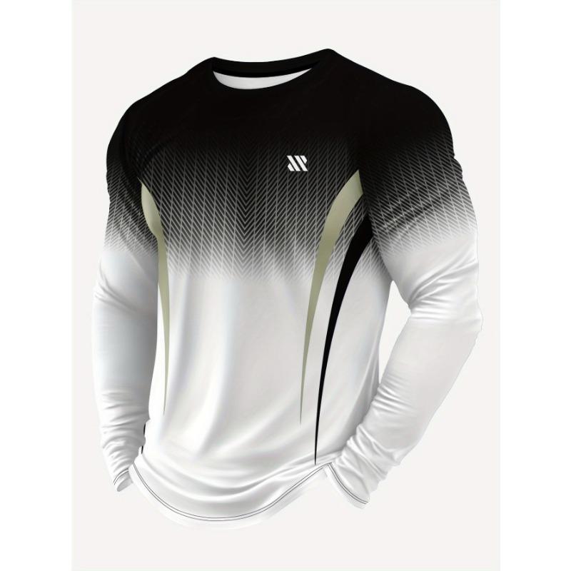 

D Printed Men s Sports Casual Round Neck Long Sleeve T-Shirt Men s Sports Fitness Outdoor Long Sleeve Top S