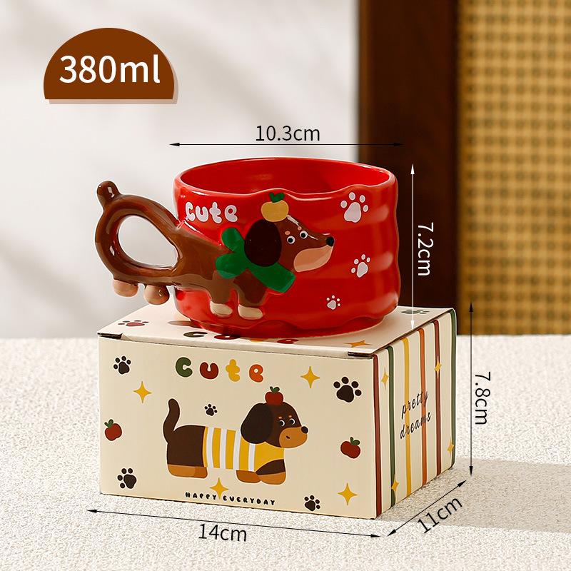 Милая такса Керамическая кружка Штабелируемая Чашка для кофе, молока, чая, воды Милая детская кружка для завтрака Бытовая посуда для напитков 380ml