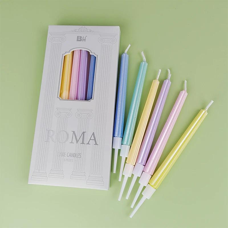 6pcs Hot Selling Paris and Rome Streamer Birthday Candles Beads Gradient Threads Candy Colors Creative Party Cake Decorations