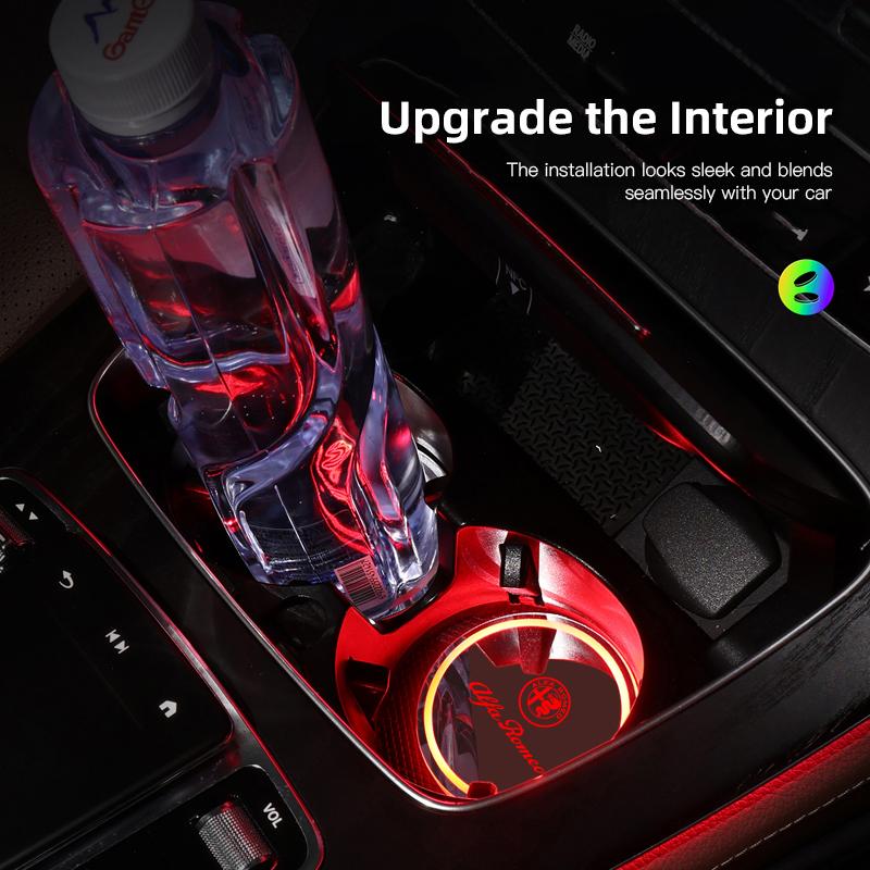 2PCS LED Cup Holder Rechargeable Rainbow Light Up Coasters For Alfa Romeo 156 159 147 4C 8C 166 Giulia Giulietta Mito Stelvio