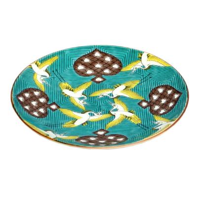 Kutani Ware Seikogama 5 Plate Old Kutani Aote Tsuru Karuta Pattern No. MC-502