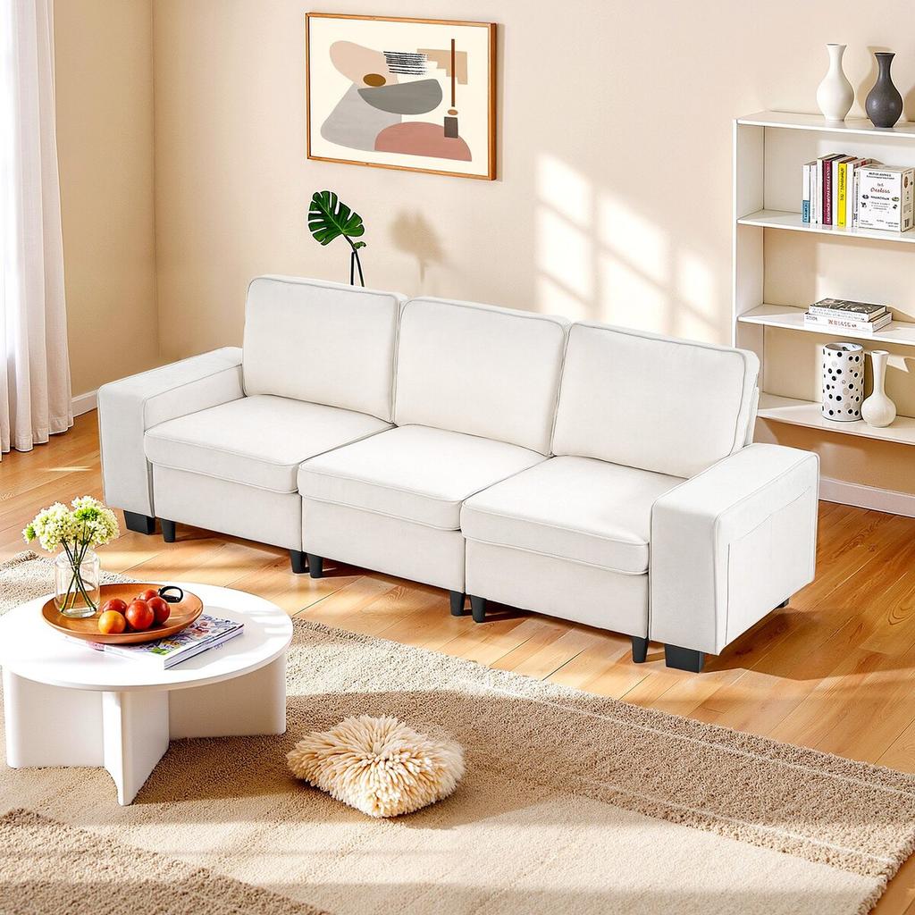 3 Steater Sofa, Modular Sectional Couch with Bottom Storage Space, Modern Comfy Cloud Sofa with Side Storage Pockets and Metal Frame, Ideal for Living