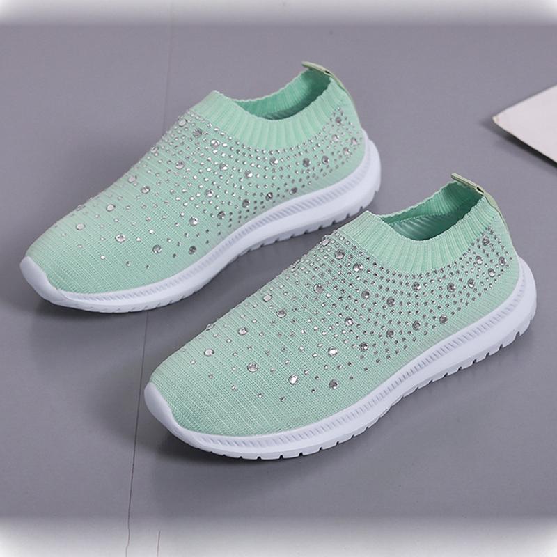 Lucyever Fashion Crystal Platform Sneakers Women 2024 Plus Size Breathable Mesh Flats Woman Comfy Slip On Non-Slip Running Shoes