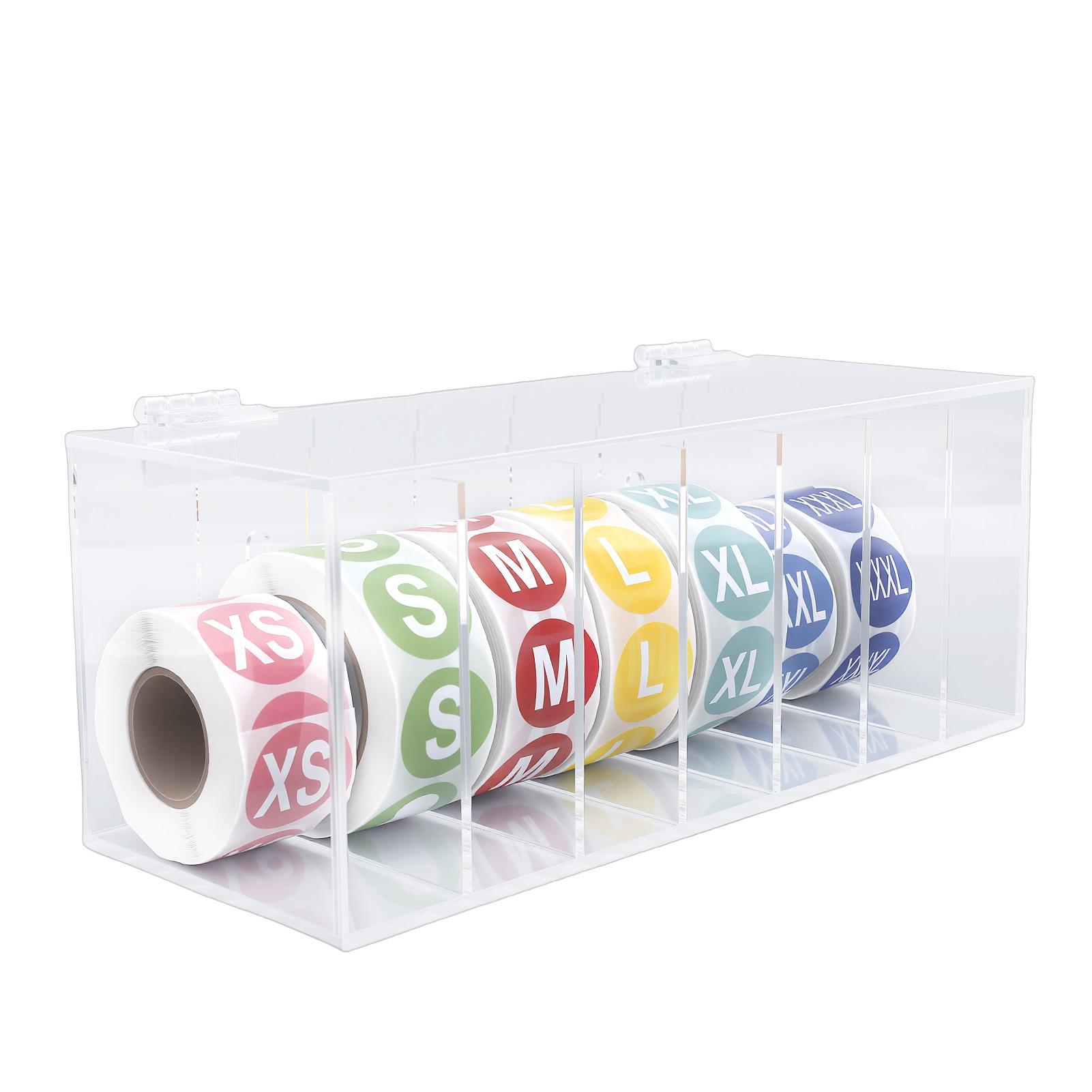 Transparent Acrylic Label Dispenser Holder Box 7 Slot Wall Mount Sticker Roll Dispenser with 7 Roll Labels for