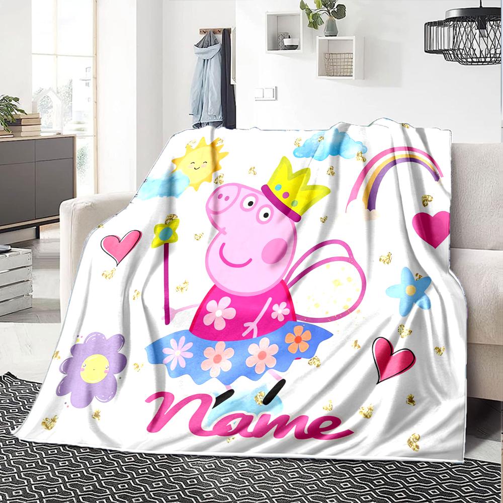 Customiz Name Personality Peppa Pig Blanket Soft &Warm Sofa Office Bed Travel Lunch Break Blanket, Gift Suitable All Seasons