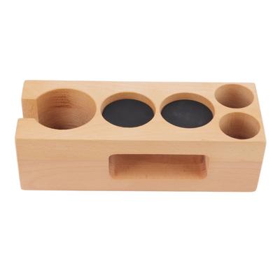 Wooden Coffee Tamper Holder 5 Hole Non Slip Coffee Tamping Station with Mat for Cafes Home