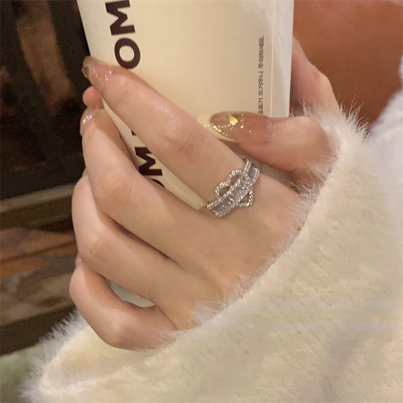 Love High-End Cross Zircon Ring Women S Niche Design Index Finger Ring Light Luxury Exquisite Open Ring Adjustable opening