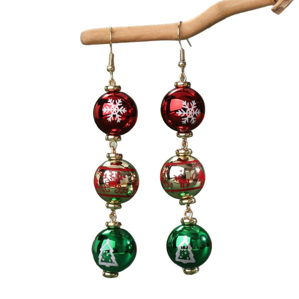 Ręcznie robione kolczyki wiszące z żywicy w kształcie płatka śniegu i renifera na choinkę