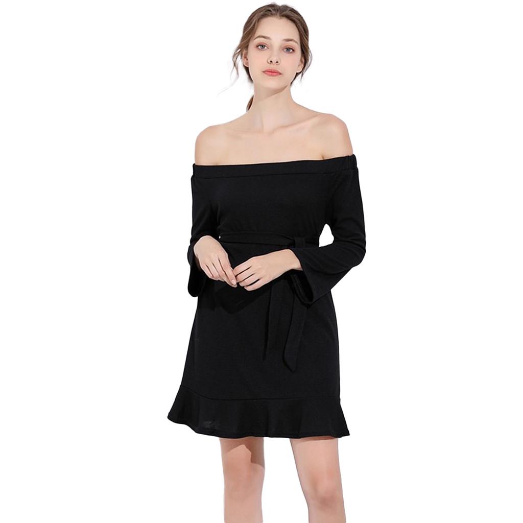 Black Off-shoulder Bow Long Sleeve Mini Dress main image 0