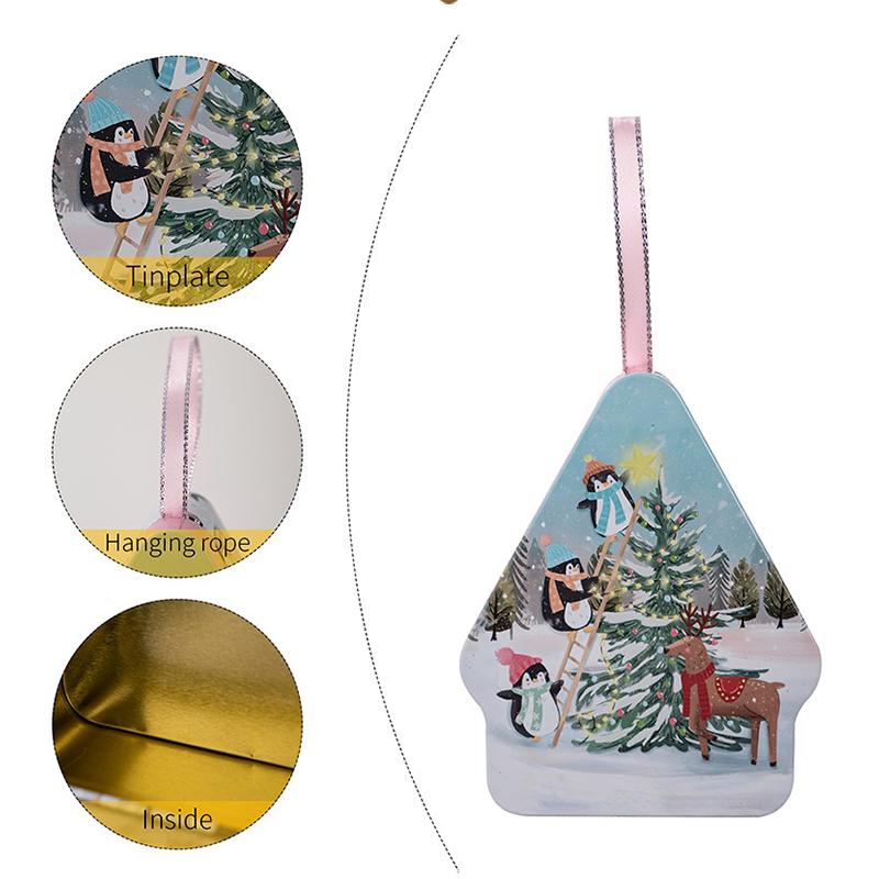 Christmas Decor Tinplate Box Storage Box With Lanyard Candy Biscuit Box Jewelry Storage Party Favors Christmas Tree Decoration