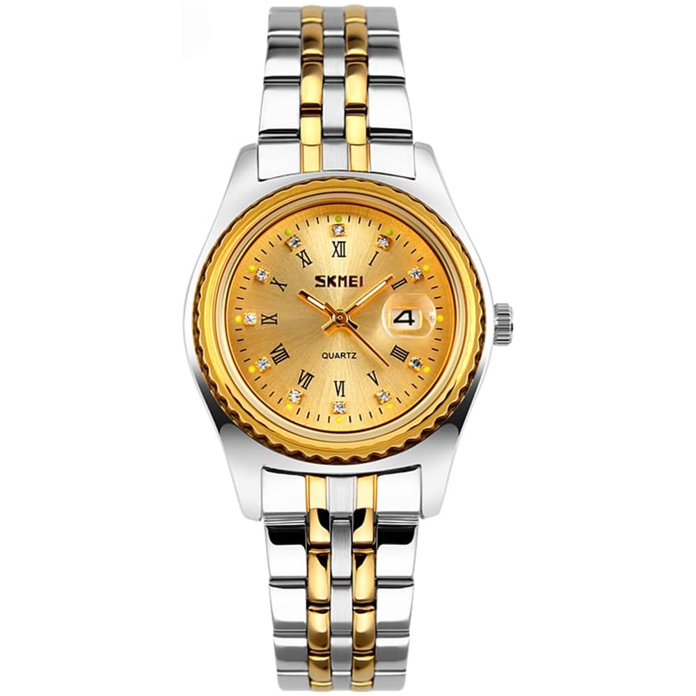 Classic Women s Analog Quartz Watch Gold Silver Stainless Steel Waterproof Casual Simple Date