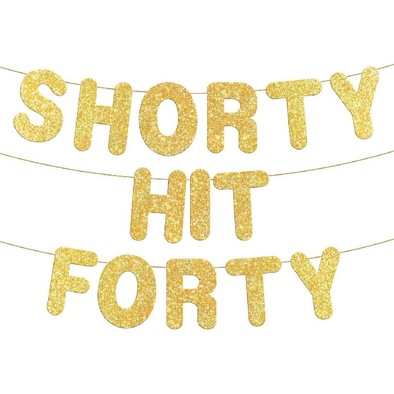 Pre-strung Shorty Hit Forty 40th Birthday Decorations Party Banner for Women, Funny Gold Glitter 40th Birthday Banner