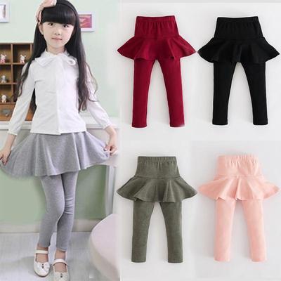 Novas meninas crianças moda pura cor saia elástica outono inverno primavera calças compridas leggings bolo saia