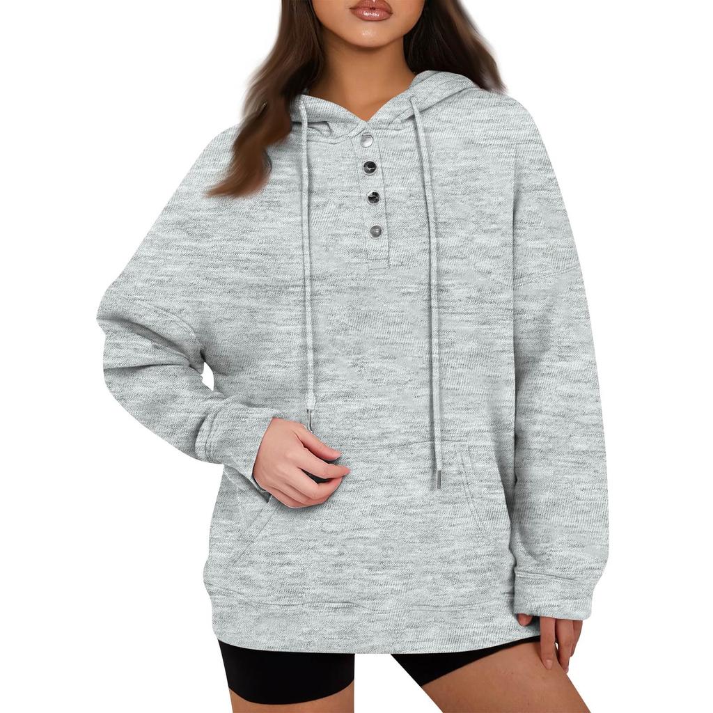 Women's Pullover Hoodies Tops Casual Button Down Long Sleeve Pocket Sweatshirts