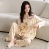 [Shopping Mall Quality] Pajamas Women's Pure Cotton Spring and Autumn Cute Black Bear Long-sleeved Trousers Loungewear Set