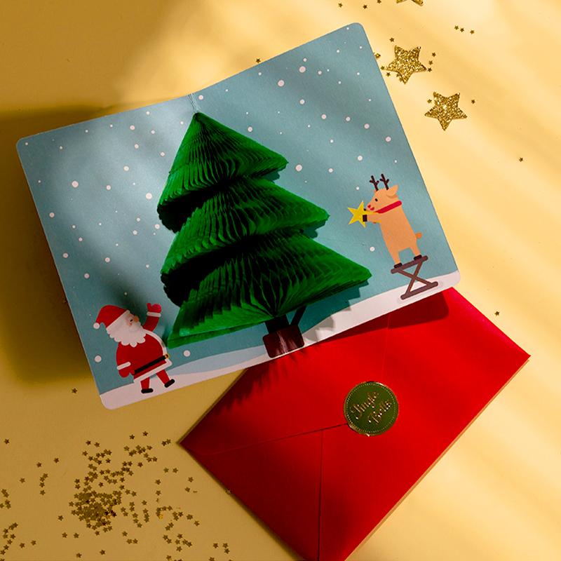 1PC Honeycomb Paper Greeting Cartoon Stereoscopic Party Invitations Lovely 3D Creative Christmas Card Blessing