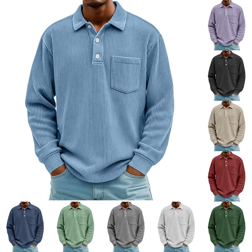Men's Corduroy Fashion American Style Leisure Button Flip Collar Pullover Hoodie