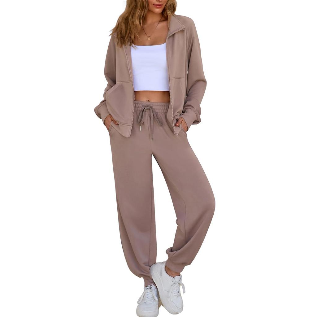 Women's Loose Fashion Sports Zipper Hooded Sweatshirt Set