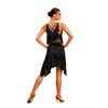 Women‘s Latin Dance Set V Neck Sleeveless Fringe Top Crisscross Back with Irregular Hem Color Block Skirt for Cha Cha Tango Stage Show