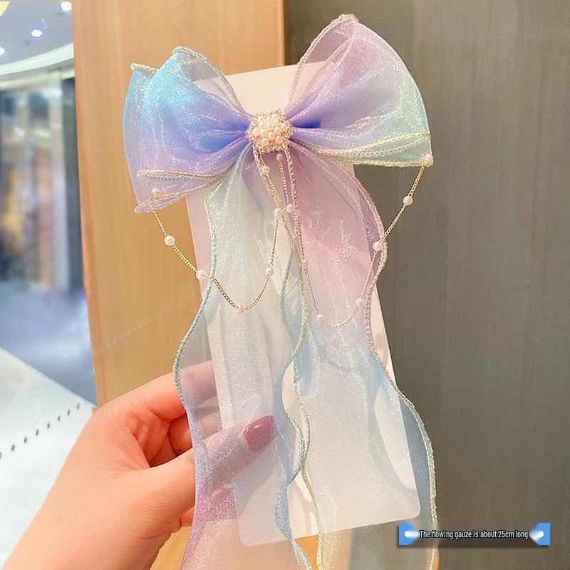 Rainbow Bow Braided Hair Clip for Girls - Cute Hair Accessory with Ribbon Hairpin
