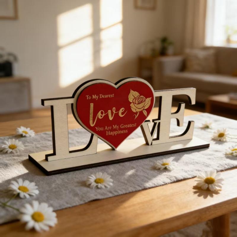 

1pcs Valentine s Day Gift Wooden Ornament Anniversary Wooden Craft Desktop Decor Romantic Love-Themed Desktop Decoration
