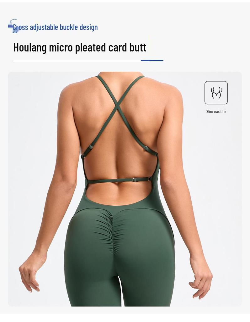 Adjustable Strap Flare Bodysuit Yoga Wear - European & American Sports Fitness Jumpsuit