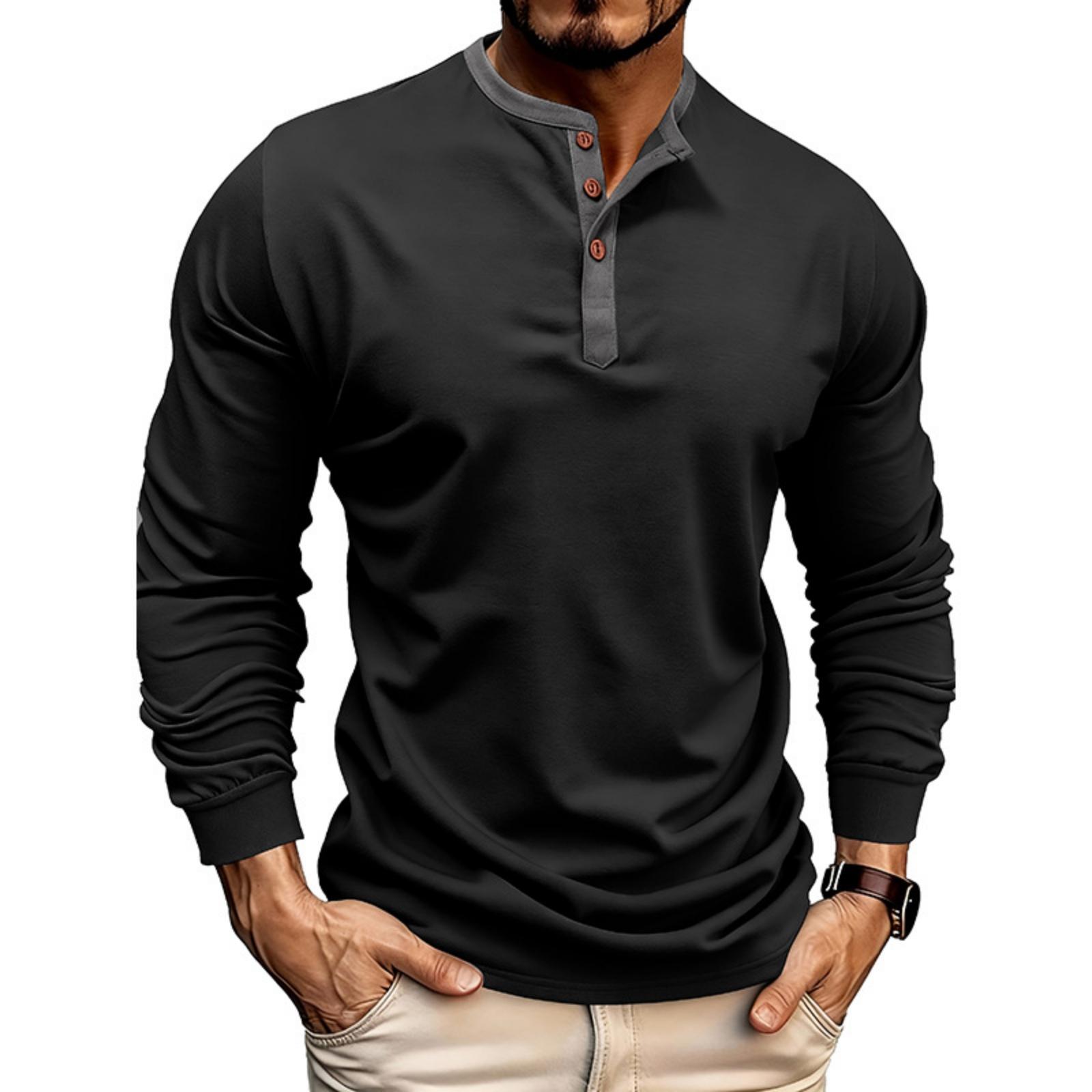 

Men s Loose, Casual, Color-blocked Round-neck Long-sleeved Cotton Top L чорний