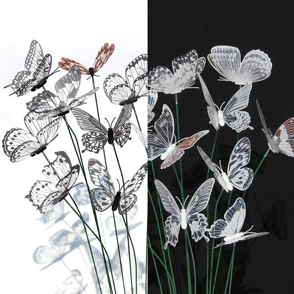 

25PCS Black White Butterfly Garden Decorative Stakes 8cm Butterfly Transparent Wings Simulation Butterfly with Rods DIY