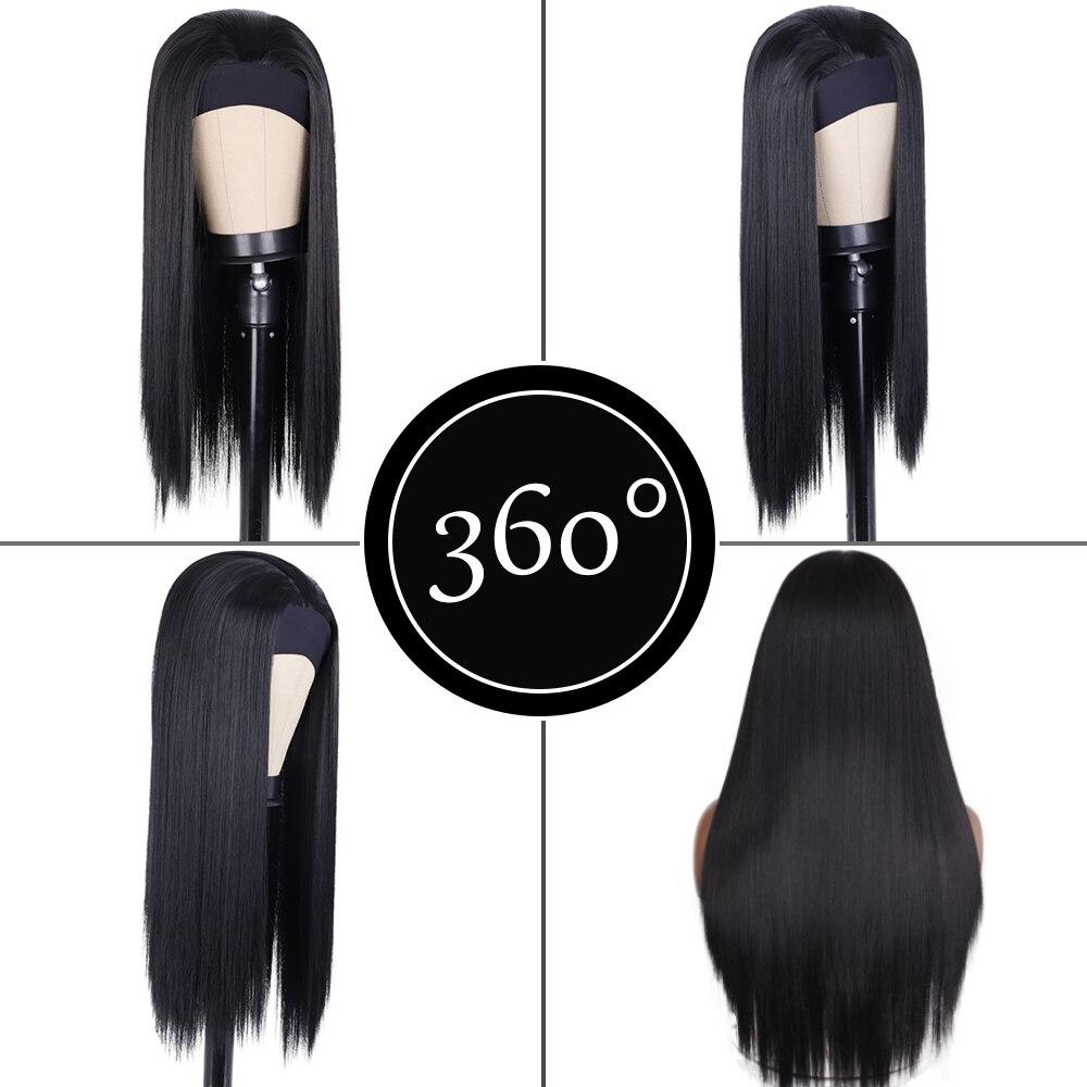 MERISIHAIR Long Black Straight Headband Wigs Heat Resistant Synthetic Hair Wig Machine Made Wig For Black Women