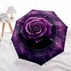 Purple Rose Mandala Art Automatic Opening Rain Umbrella - Portable Folding Design with Iron Frame - Outdoor Festival Gift for Fans, Traveler