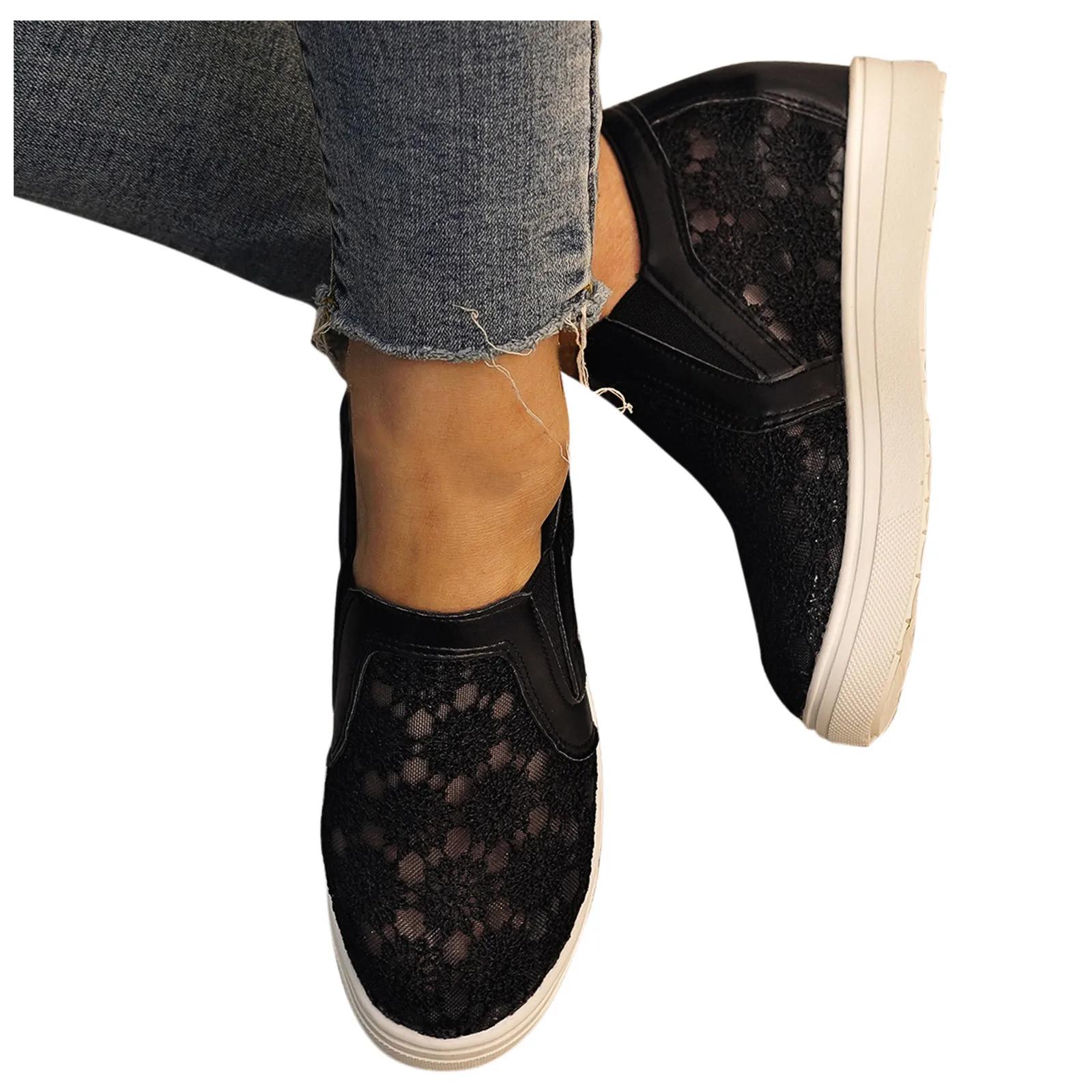 Модные женские кроссовки с кружевным цветочным узором на танкетке — фото 10