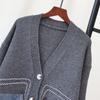 Autumn and Winter New Loose Splicing Denim Knitted Cardigan Design Sense Lazy Wind Sweater Jacket Women