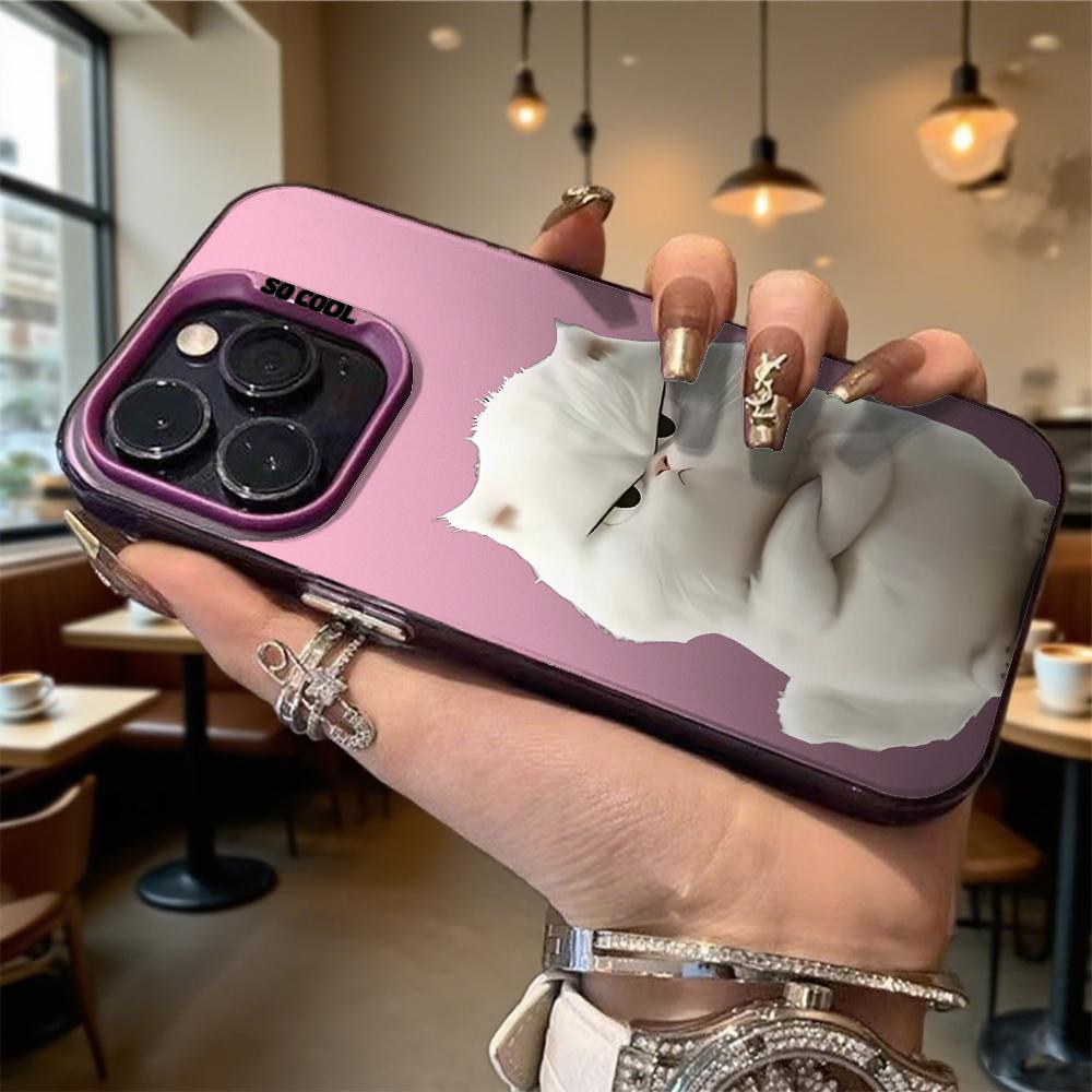 Angry White Cat Shockproof Phone Case for Iphone 16 15 14 13 12 11 Pro Max/Mini Anti-Scratch Premium Hard Cover
