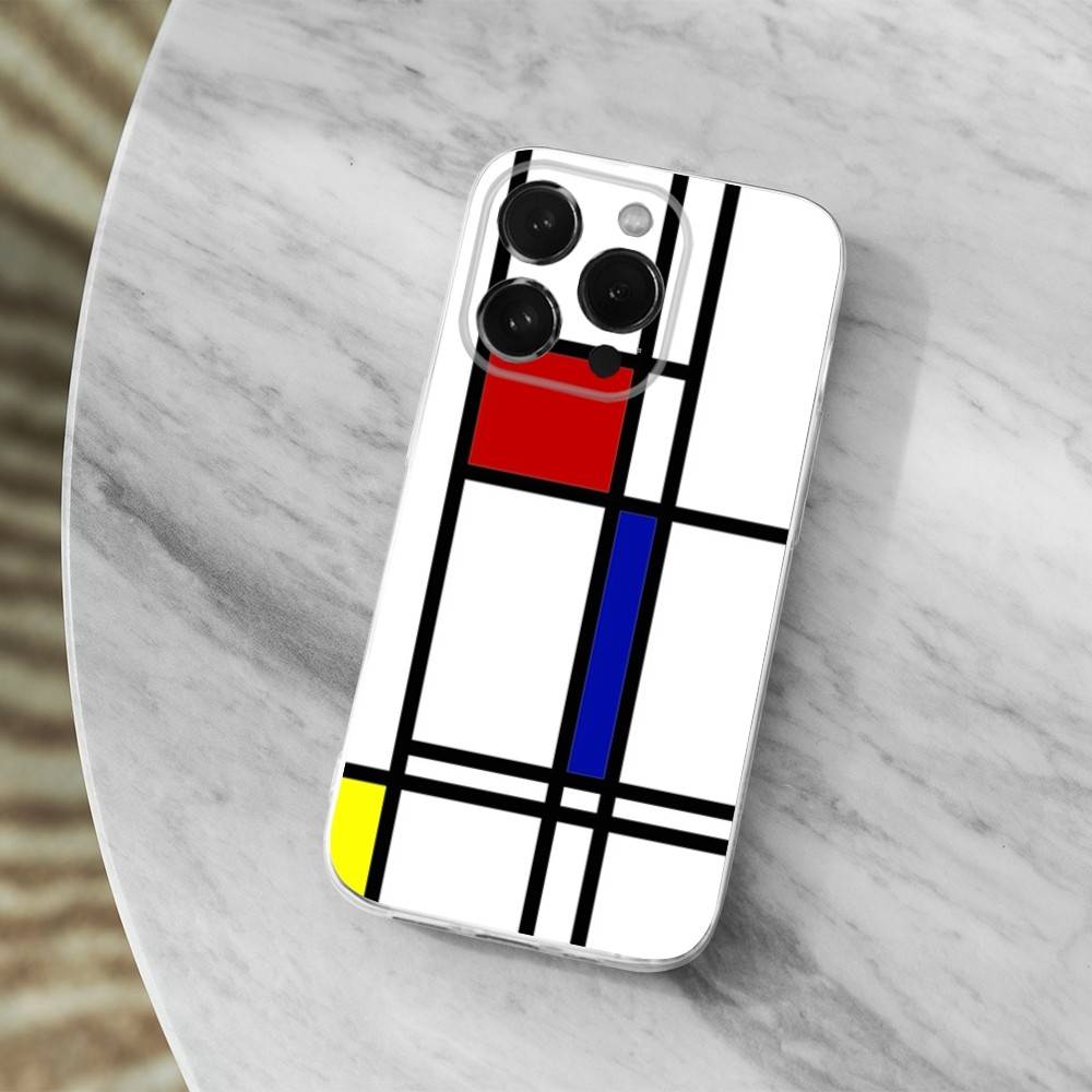 

Grid T-TOPLBPCS M-Mondrian Phone Case For iPhone 16,15,14,13,12,11 Pro,Max,Plus,X,XS,XR,SE,Mini Transparent Soft Cover iPhone16e