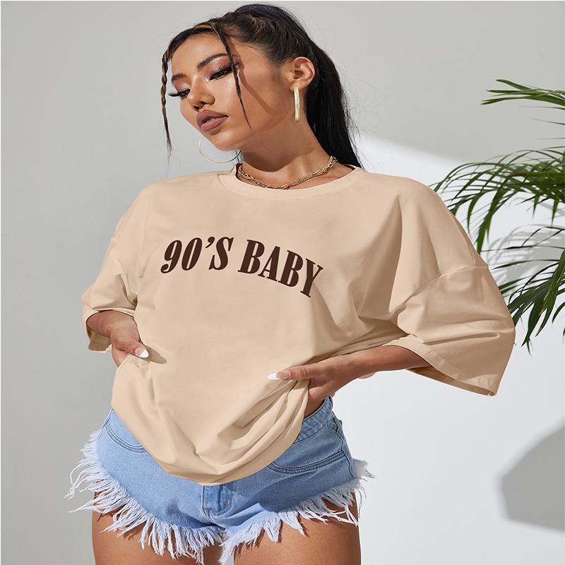 Pink Letters 90-talls babybomullstrykt dame-t-skjorte Individuelle daglige klær Original kreativitet-t-skjorter Nisje Uformelt t-skjorte