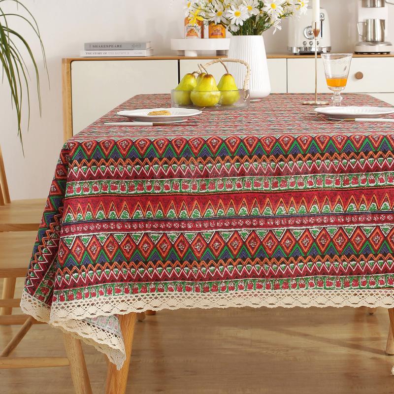 Cotton and Linen Tablecloth Fabric Net Red Girl Heart Plaid Desk Mat Rectangular Small Fresh Coffee Table Mat Table Cloth
